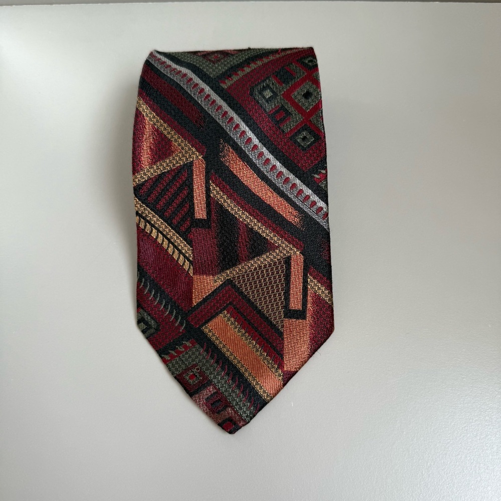 Vintage COOGI Australia 100% Silk Tie 90s Geometric Abstract Burgundy Designer
